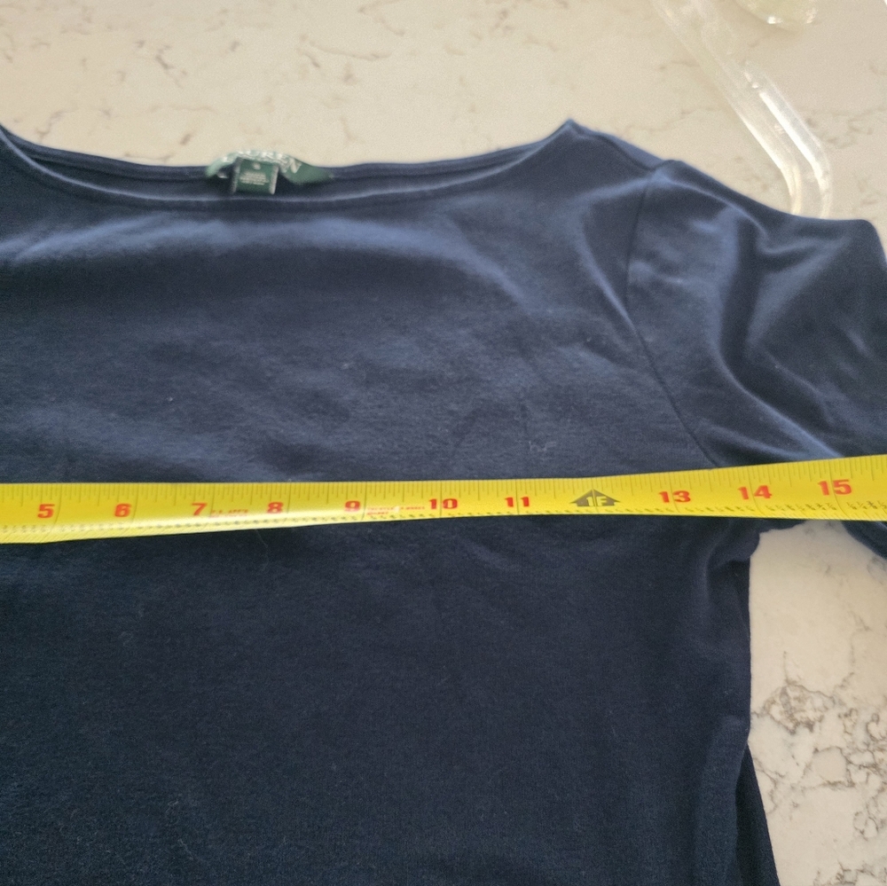 Lauren Ralph Lauren Navy 3/4 Sleeve Boatneck Top With Ruffled Sleeve Hem Size S - Picture 6 of 6